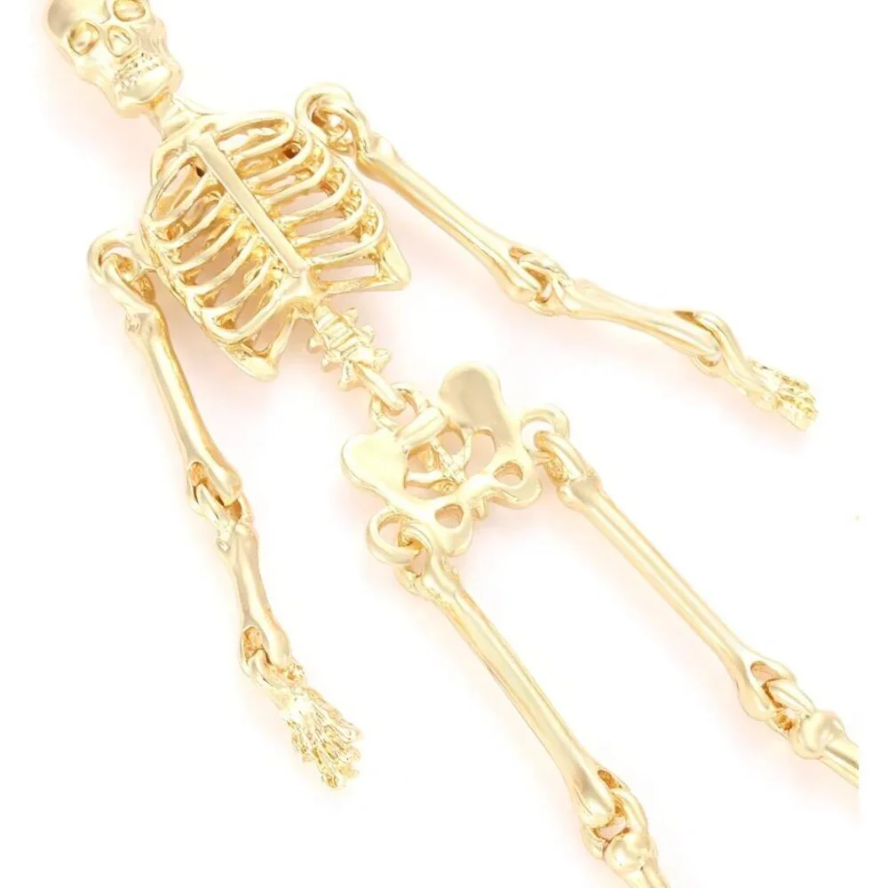 Women's Gold Metal Halloween Skeleton Earrings Spooky Skull Skeleton Dangle